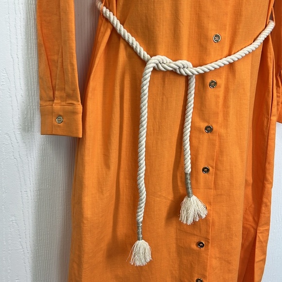 CK Bradley - NWT Orange Button Down Long Sleeve Rope Belt Slit Maxi Dress Large - Picture 4 of 14